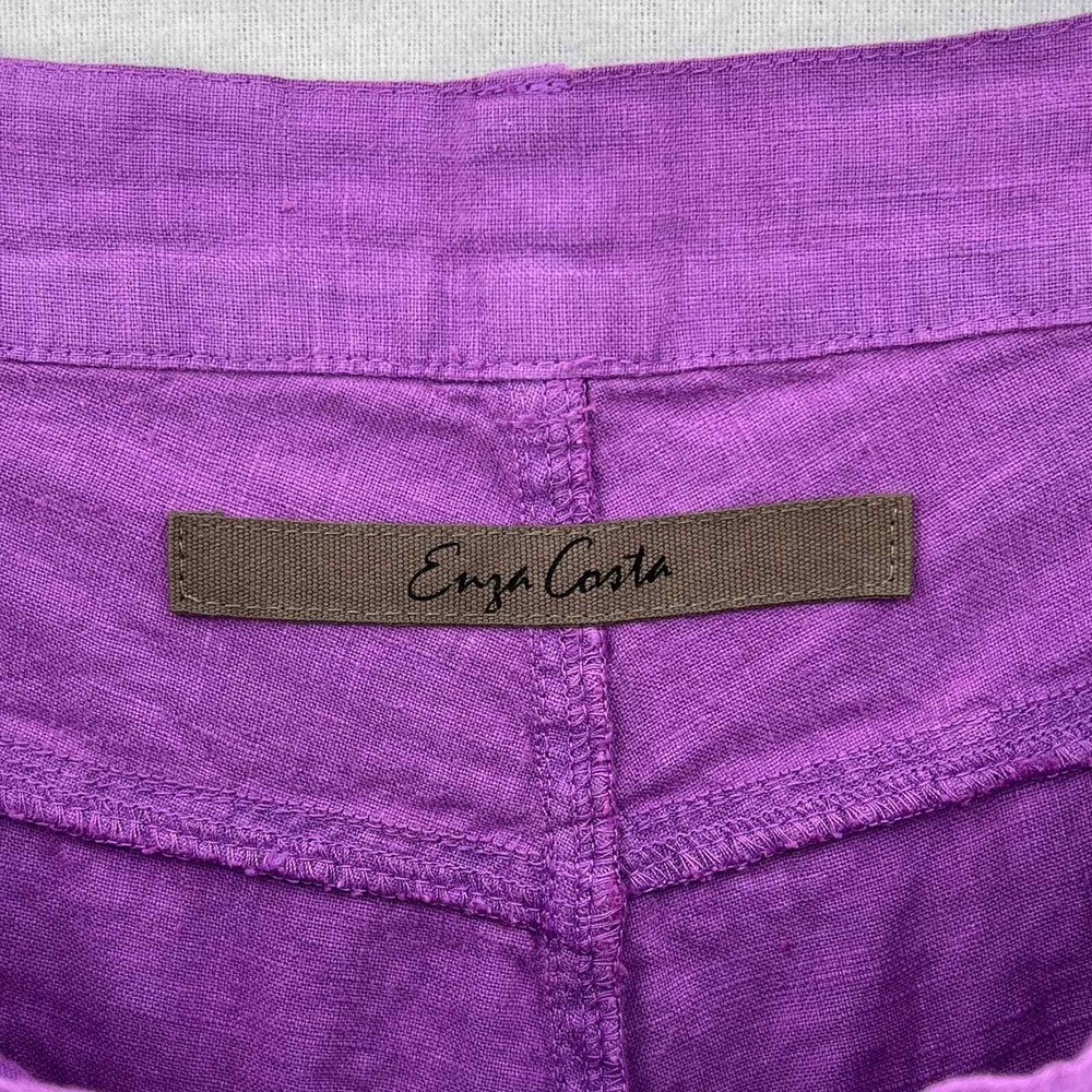 Enza Costa Pants Women Large Purple Linen Wide Leg High Rise Pocket Casual - Picture 9 of 16